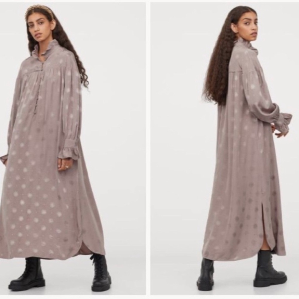 H&M Sandra Mansour Long Sleeve Viscose Jacquard Weave Tunic Dress